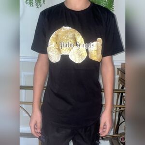 CUSTOM Palm Angels Kids T-Shirt in Black with Gold Graphic